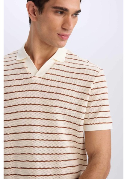 Regular Fit Polo Yaka Çizgili Triko Kısa Kollu Tişört C4150AX25SM indirimleri