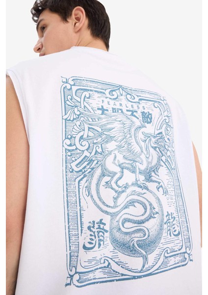 %100 Pamuk Boxy Fit Bisiklet Yaka Sırt Baskılı Atlet E3221AX25HS