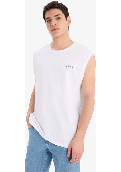 %100 Pamuk Boxy Fit Bisiklet Yaka Sırt Baskılı Atlet E3221AX25HS modelleri