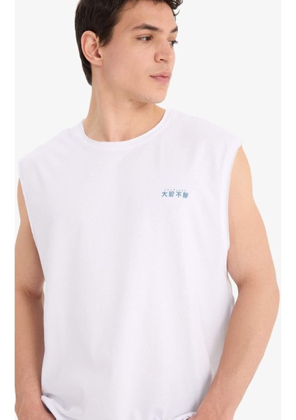 %100 Pamuk Boxy Fit Bisiklet Yaka Sırt Baskılı Atlet E3221AX25HS fırsatları