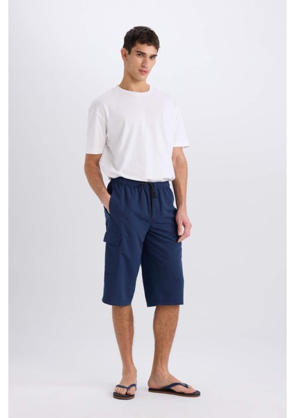 Long Fit File Astarlı Uzun Boy Kargo Cep Deniz Şortu E0905AX25HS
