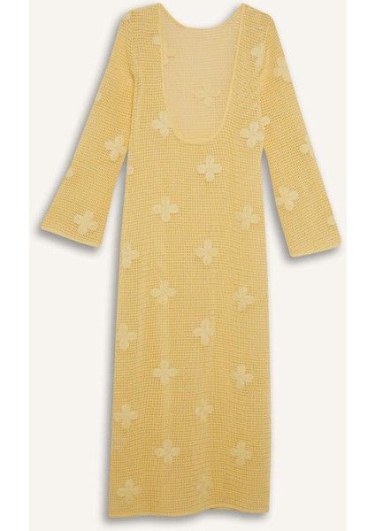 Regular Fit Uzun Kollu Dantelli Maxi Plaj Elbisesi-Fall in Love E0603AX25SM modelleri