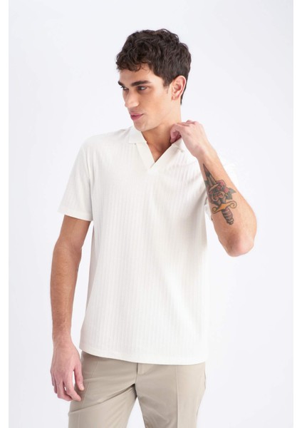 Regular Fit Polo Yaka Krinkıl Kısa Kollu Tişört E1207AX25SM