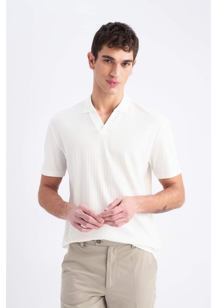 Regular Fit Polo Yaka Krinkıl Kısa Kollu Tişört E1207AX25SM fırsatları