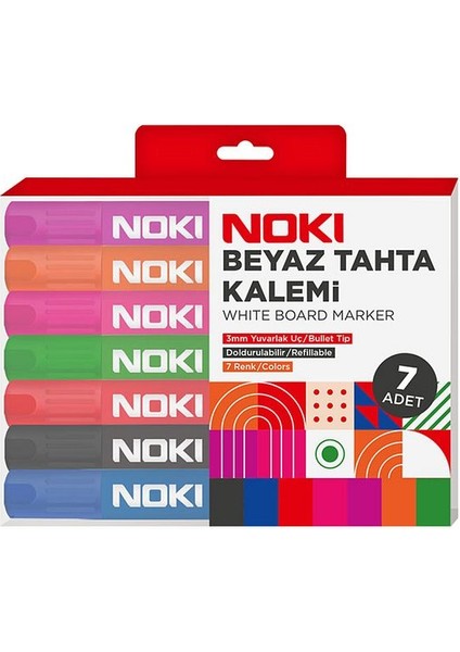 5 Paket Doldurulabilir Beyaz Tahta Kalemi 7 Renkli Set
