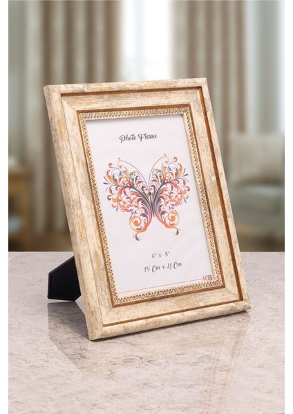 Verona Camlı Dekoratif Resim Çerçevesi Tekli Krem Ayarlanabilir Ayaklı - Duvara Asılabilir 15 x 21 cm