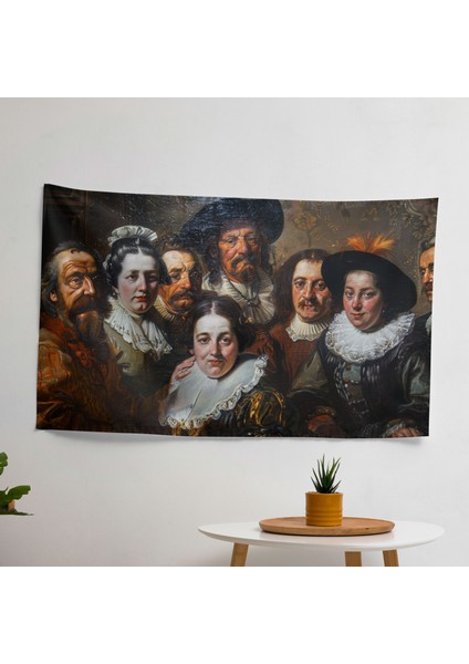 Rembrandt Grubu Portre Duvar Örtüsü - Pamuk Sırt, Polyester Ön - Canlı Renkler - Yatak