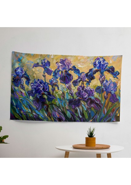 Vincent Van Gogh'un Süsenleri Vitray Tarzı Duvar Örtüsü - Canlı Renklere Sahip Ranforce Kumaş