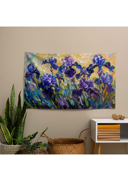 Vincent Van Gogh'un Süsenleri Vitray Tarzı Duvar Örtüsü - Canlı Renklere Sahip Ranforce Kumaş