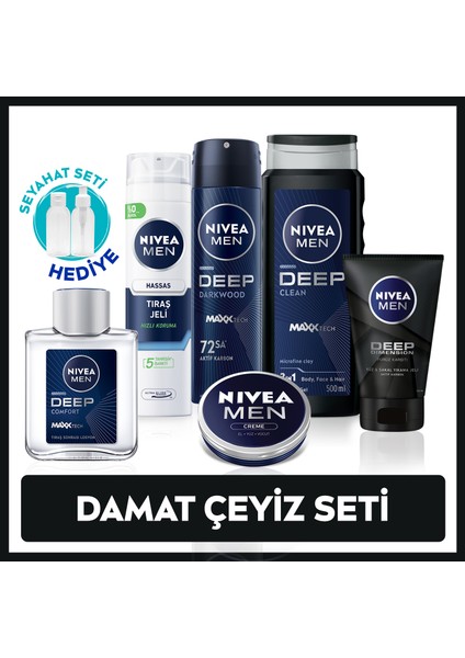 Men Erkek Damat Seti, Duş JELI500ML, Deodorant, Yüz Yıkama JELI100ML, Tıraş Jeli, LOSYON100ML,CREME