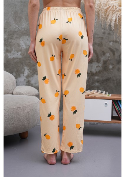 Kadın Yüksek Bel Baskılı Yumuşak Dokulu Milans Pijama Altı Limon