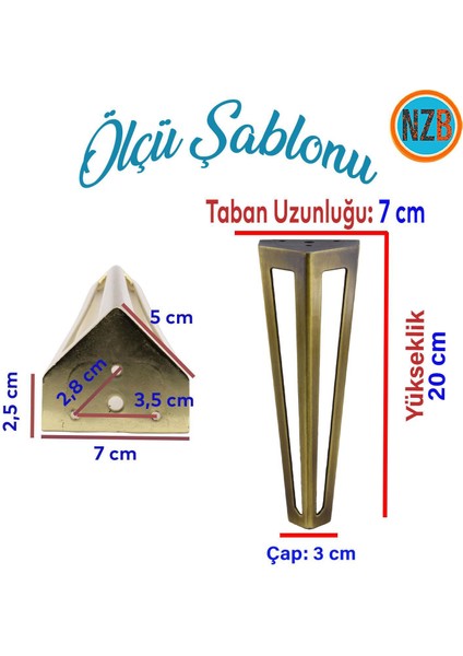 Mobilya Koltuk Konsol Tv Ünite Masa Ayağı Metal Ayakları 20 cm Antik Sarı 4 Adet