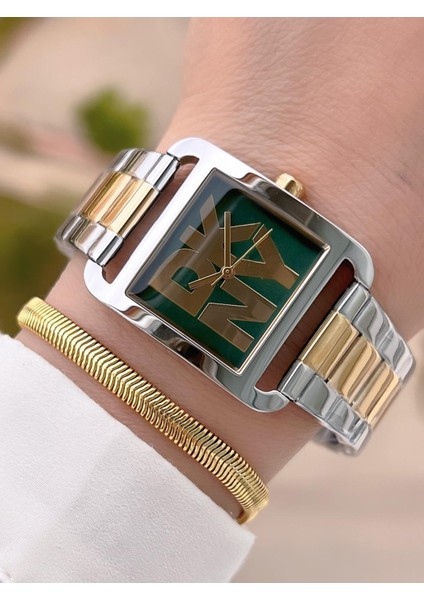 Çelik Kasa ve Kordon 5 Atm Suya Dayanıklı 2 Yıl Garantili Kadın Kol Saati+Bileklik DKNY.L0045.2