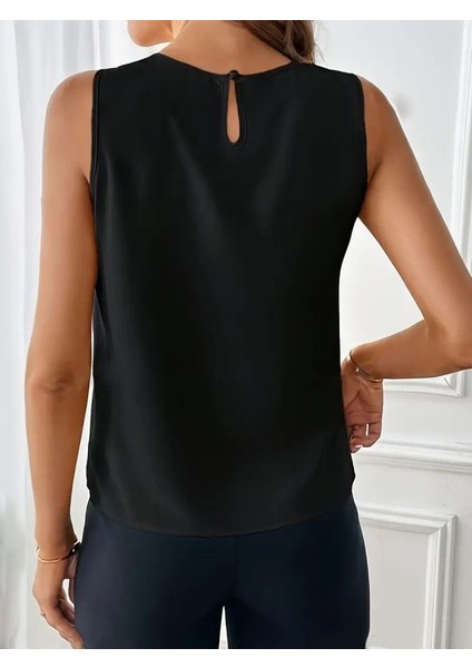 Kadın Sıfır Kollu Bisiklet Yaka Önden Pileli Ithal Krep Bluz fiyatları