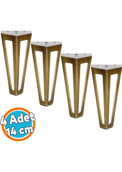Mobilya Koltuk Baza Puf Kanepe Tv Ünite Masa Ayağı Ayakları Metal Ayak 14 cm Antik Sarı 4 Adet