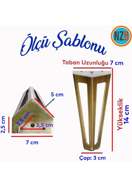 Mobilya Koltuk Baza Puf Kanepe Tv Ünite Masa Ayağı Ayakları Metal Ayak 14 cm Antik Sarı 4 Adet
