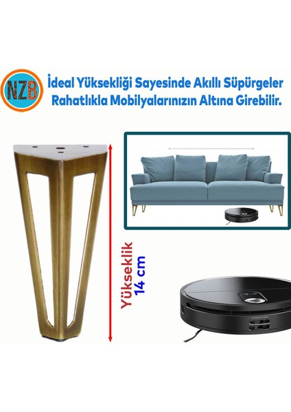Mobilya Koltuk Baza Puf Kanepe Tv Ünite Masa Ayağı Ayakları Metal Ayak 14 cm Antik Sarı 4 Adet