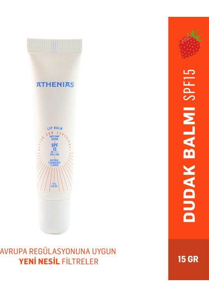 Lip Balm Anti Chap SPF15 Organik Çilek Aromalı Dudak Bakımı Çatlak Karşıtı 15 gr
