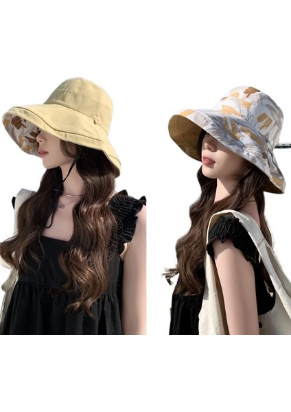 Kadınlar Için Güneş Koruması ve Uv Koruması Geniş Kenarlı Şapka Güneş Şapkası Çok Yönlü Çift Taraflı Giyilebilir Havza Şapka (Yurt Dışından)
