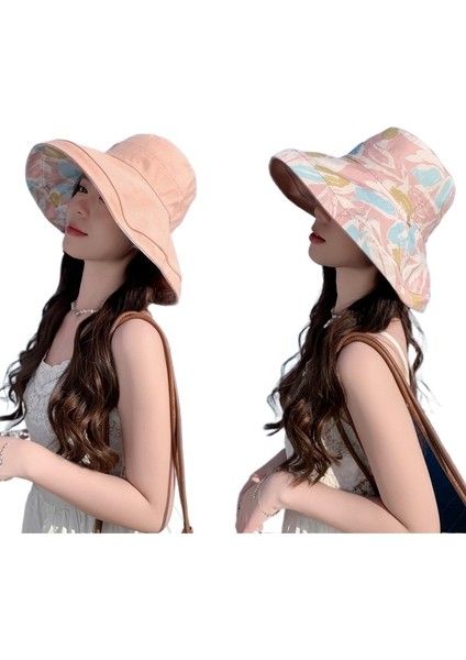 Kadınlar Için Güneş Koruması ve Uv Koruması Geniş Kenarlı Şapka Güneş Şapkası Çok Yönlü Çift Taraflı Giyilebilir Havza Şapka (Yurt Dışından)