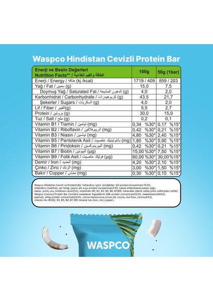Yüksek Protein Bar - Hindistan Cevizli 50g x 12 Adet