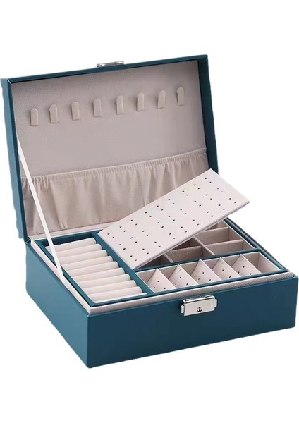 Çift Katmanlı Kilitli Mücevher Küpe Saklama Kutusu Mücevher Kutusu (Yurt Dışından)