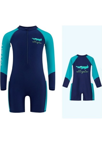 Çocuk Mayo Tek Parça Eğitim Uzun Kollu Güneş Koruma Erkek Mayo Karikatür Timsah (Yurt Dışından)