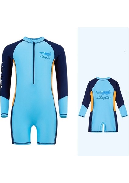 Çocuk Mayo Tek Parça Eğitim Uzun Kollu Güneş Koruması Erkek Orta ve Büyük Çocuk Mayo Karikatür Timsah (Yurt Dışından)