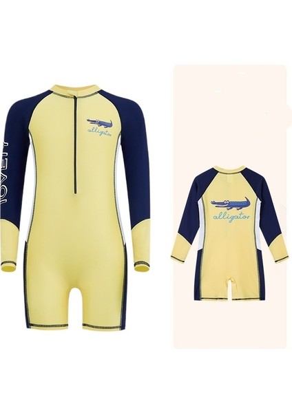 Çocuk Mayo Tek Parça Eğitim Uzun Kollu Güneş Koruması Erkek Orta ve Büyük Çocuk Mayo Karikatür Timsah (Yurt Dışından)