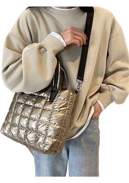Kadın Çantaları Moda Trendi Yeni Stil Çantalar Büyük Kapasiteli Pamuklu Kareli Omuz Çantaları Retro Tote Çapraz Çantalar (Yurt Dışından)