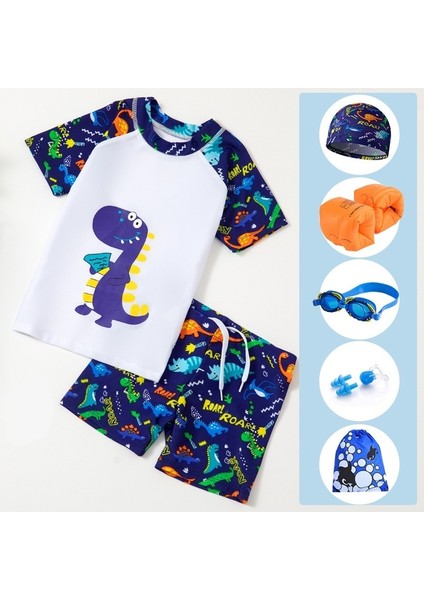 Çocuk Mayo Erkek Çizgi Film Bölünmüş Mayo Mayo Şortu Öğrenci Mayo Yüzme Bonesi ve Gözlüğü ile (Yurt Dışından)