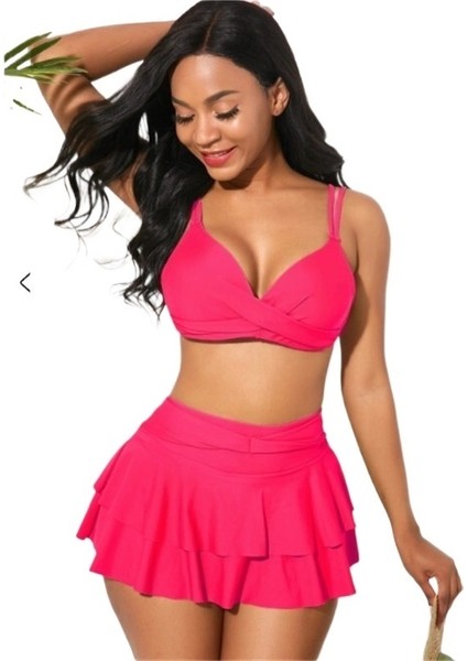 Mayo Kadın Büyük Boy Bölünmüş Etek Bikini Yüksek Bel Göbek Şekillendirici Kupası Push (Yurt Dışından)