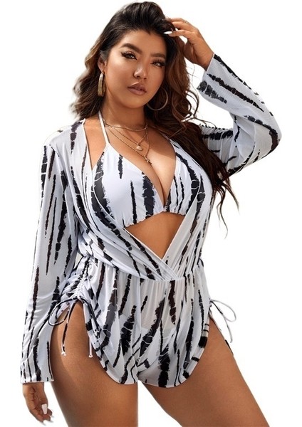 100KG Avrupa ve Amerikan Büyük Boy Mayo Bikini Üç Parçalı Set Deniz Kenarı Tatil Kış Kaplıca Göğüs Pedi ile (Yurt Dışından)