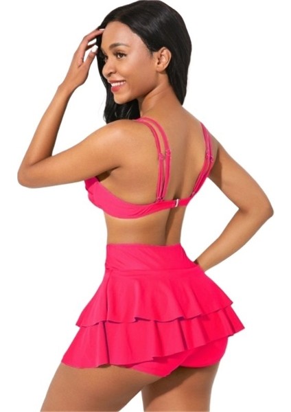 Mayo Kadın Büyük Boy Bölünmüş Etek Bikini Yüksek Bel Göbek Şekillendirici Kupası Push (Yurt Dışından)