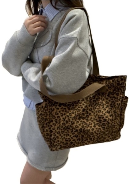 Yeni Büyük Kapasiteli Çanta Popüler Moda Leopar Desenli Omuz Çantası Tote Çanta (Yurt Dışından)