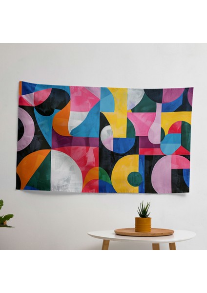 Geometrik Şekiller Modern Sanat Duvar Örtüsü - Pamuk Sırt, Canlı Süblimasyon Baskı, Hafif