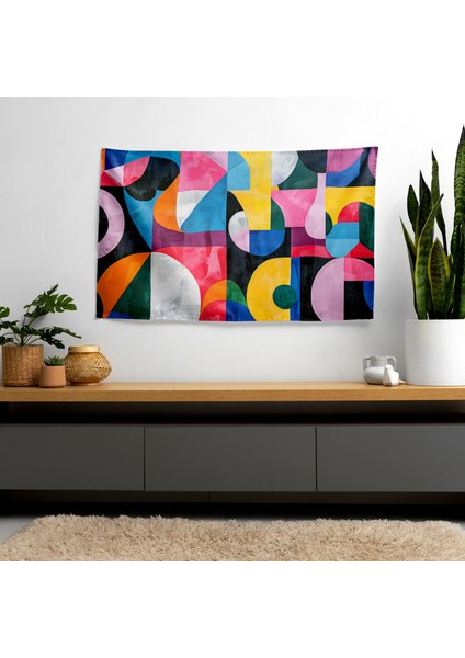 Geometrik Şekiller Modern Sanat Duvar Örtüsü - Pamuk Sırt, Canlı Süblimasyon Baskı, Hafif fiyatları