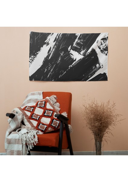 Siyah Beyaz Fırça Darbeleri Soyut Sanat Duvar Örtüsü - Pamuk Sırt, Polyester Ön - Canlı fiyatları