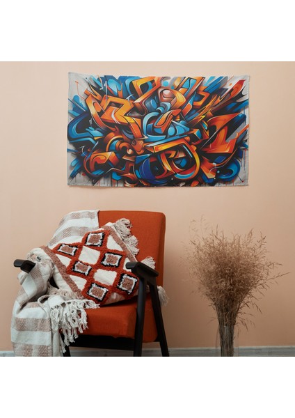 Graffiti Tipografi Duvar Sanatı Baskılı Duvar Örtüsü - %100 Pamuk Sırt, Hafif Ranforce Kumaş,