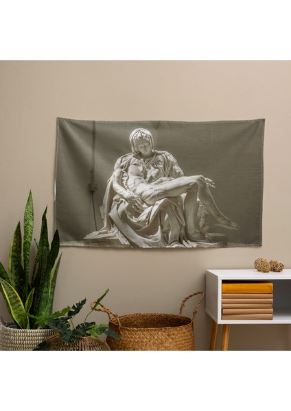 Ranforce Kumaştan Modern Michelangelo Pieta Heykel Baskı Duvar Örtüsü - Canlı Renkler, Hafif