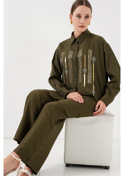 Desenli Tunik Pantolon Ikili Takım 6720 - Haki