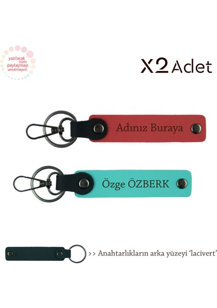 Kuzene Yılbaşı Armağanı, Isimli & Soyisimli 2’li Anahtarlık Seti, Nar Çiçeği-Turkuaz-Lacivert
