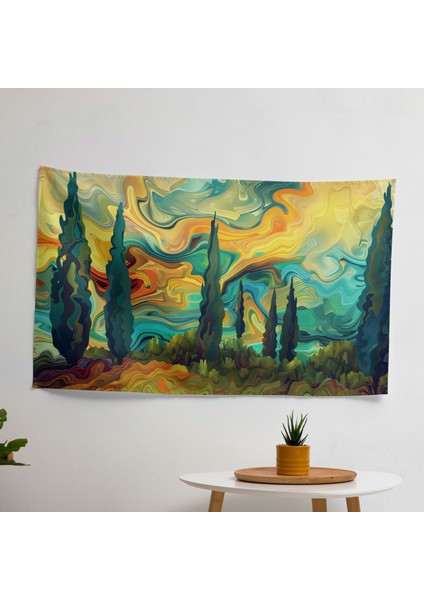 Cesur ve Modern Vincent Van Gogh Selvi Ağaçları Duvar Sanatı Kumaş Örtü