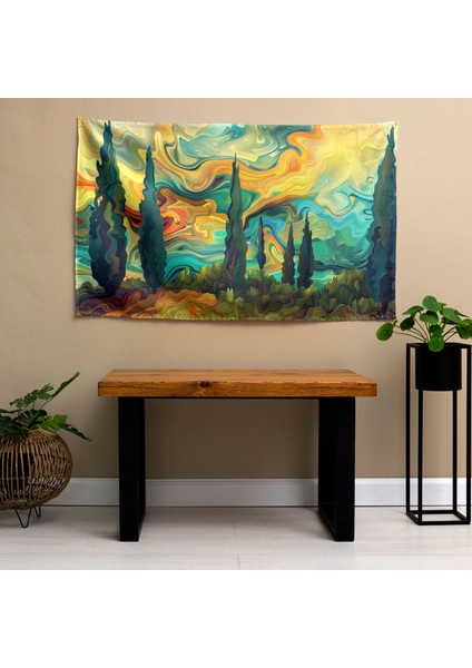 Cesur ve Modern Vincent Van Gogh Selvi Ağaçları Duvar Sanatı Kumaş Örtü