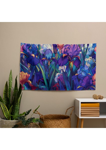 Vincent Van Gogh Süsen Duvar Örtüsü - Pamuk Sırt, Polyester Ön - Canlı Renkler, Yatak