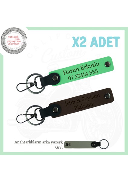 Motor Anahtarlarına Şıklık Katar – Deri ve Kişiselleştirilebilir 2’li Set, Koyu Kahve-F Yeşil-Gr