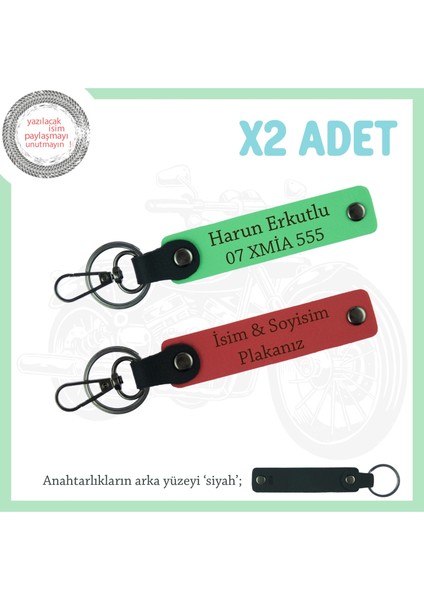 Motorculara Özel Ikili Set, Kişiye Özel Plaka ve Isim Yazılı Deri Anahtarlık, Nar Çiçeği-F Yeşil-Syh