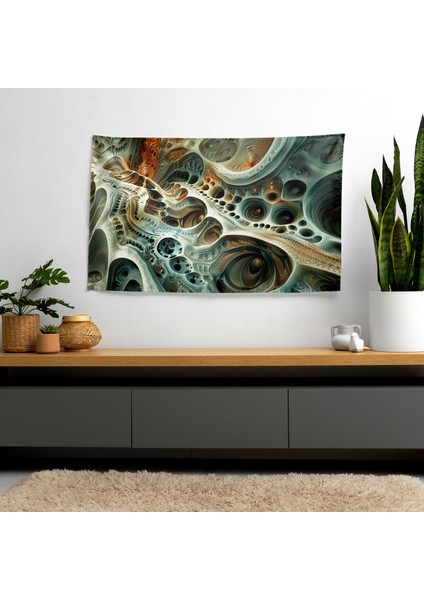 Karmaşık Soyut Sanat Duvar Örtüsü - %100 Pamuk Sırt, Polyester Ön - Canlı Renkler, Süblimasyon