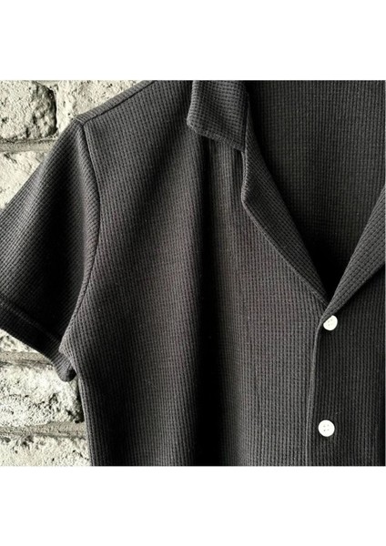 Yeni Sezon Erkek Rahat Kesim Salaş Siyah Gömlek & Şort Takım Ikili Kombin Set fiyatları