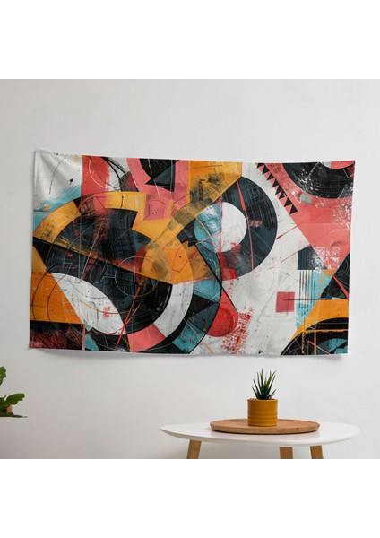 Geometrik Soyut Sanat Duvar Örtüsü - Canlı Renkler, %100 Pamuk Sırt, Süblimasyon Baskı, Hafif